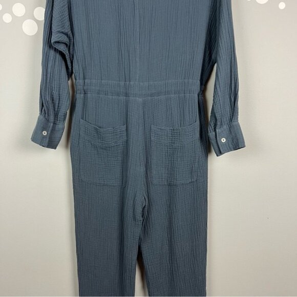 Mod Ref The Trevor Cotton Button-Front Utility Jumpsuit Blue Size S - Picture 5 of 8